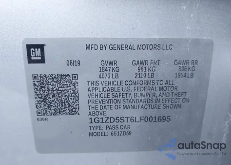 2020 Chevrolet Malibu Fwd Lt from USA, damaged, VIN 1G1ZD5ST6LF001695